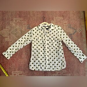 Talbots polka dot long sleeve cotton button down top